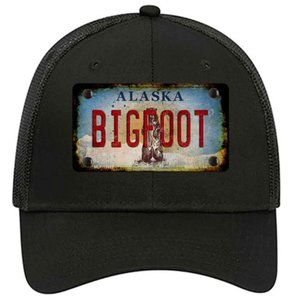 Bigfoot Alaska Rusty Look Metal on Trucker Mesh Snapback Hat - Black